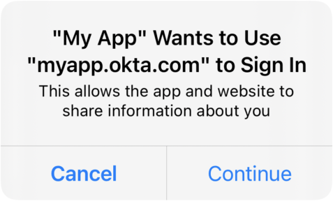 "A confirmation dialog asking the user to allow sharing information between myapp.asqula.com and My App."